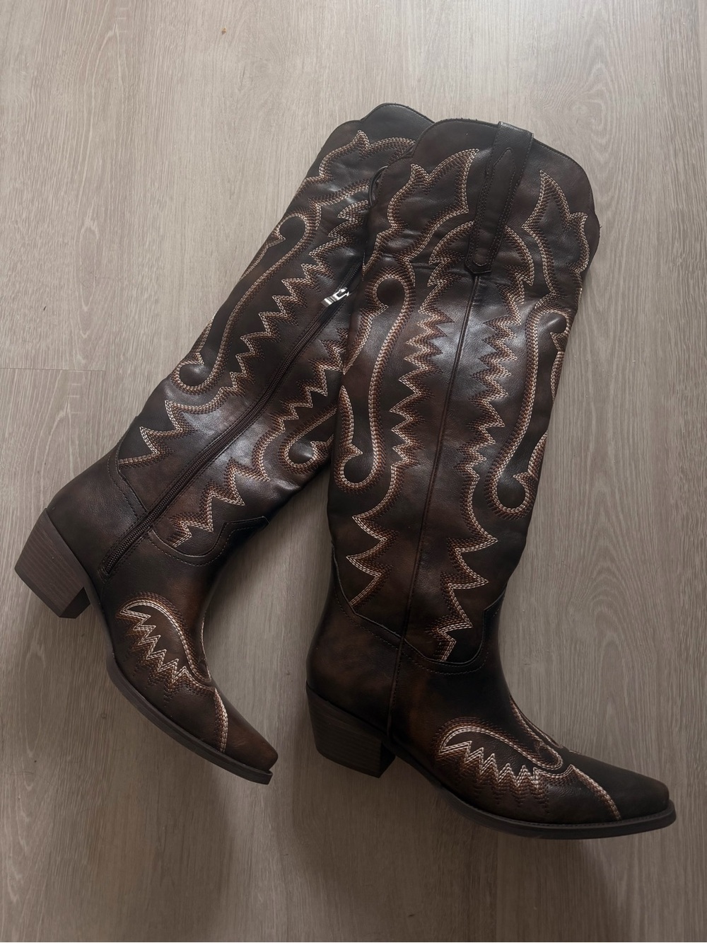 Women's Brown Embroidered Western Knee-High Boots